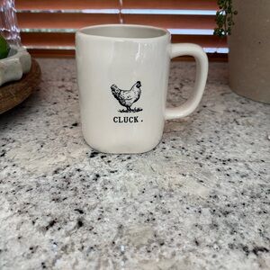 Rae Dunn Cream Ceramic Mug with Black Chicken 'CLUCK.'